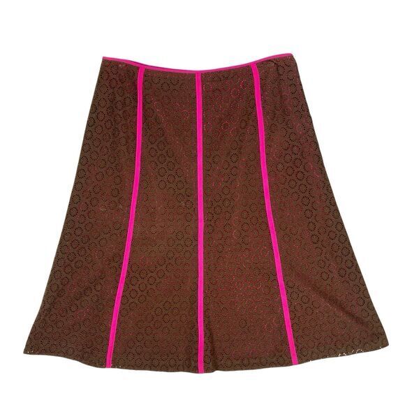Peck & Peck Lace Layered Midi Skirt Womens 10 Pink Brown Eyelet Boho Coastal - Picture 1 of 12